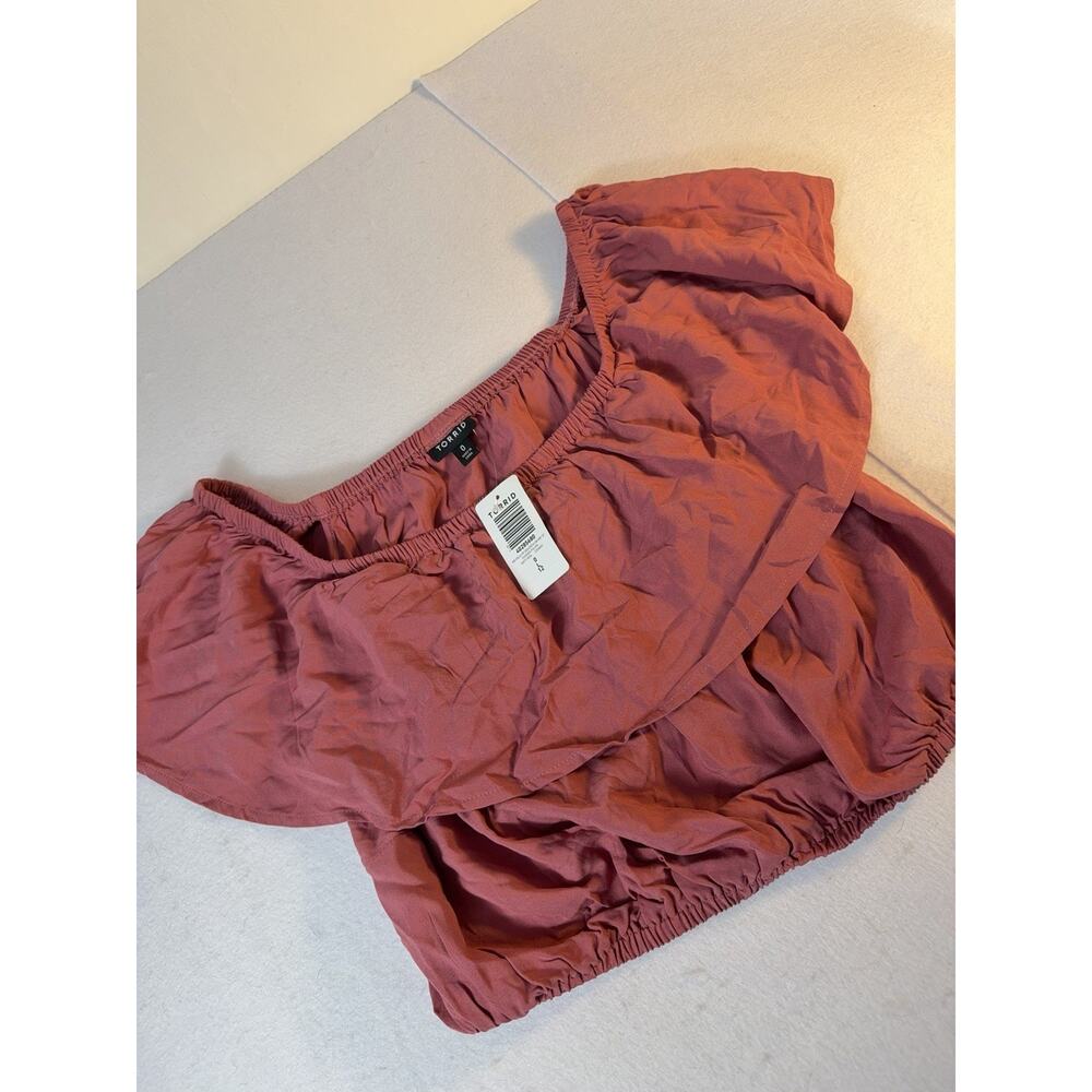Torrid Off Shoulder Crop Top 0 L Mauve‎ Pink Ruffle Boho Cottagecore NWT
